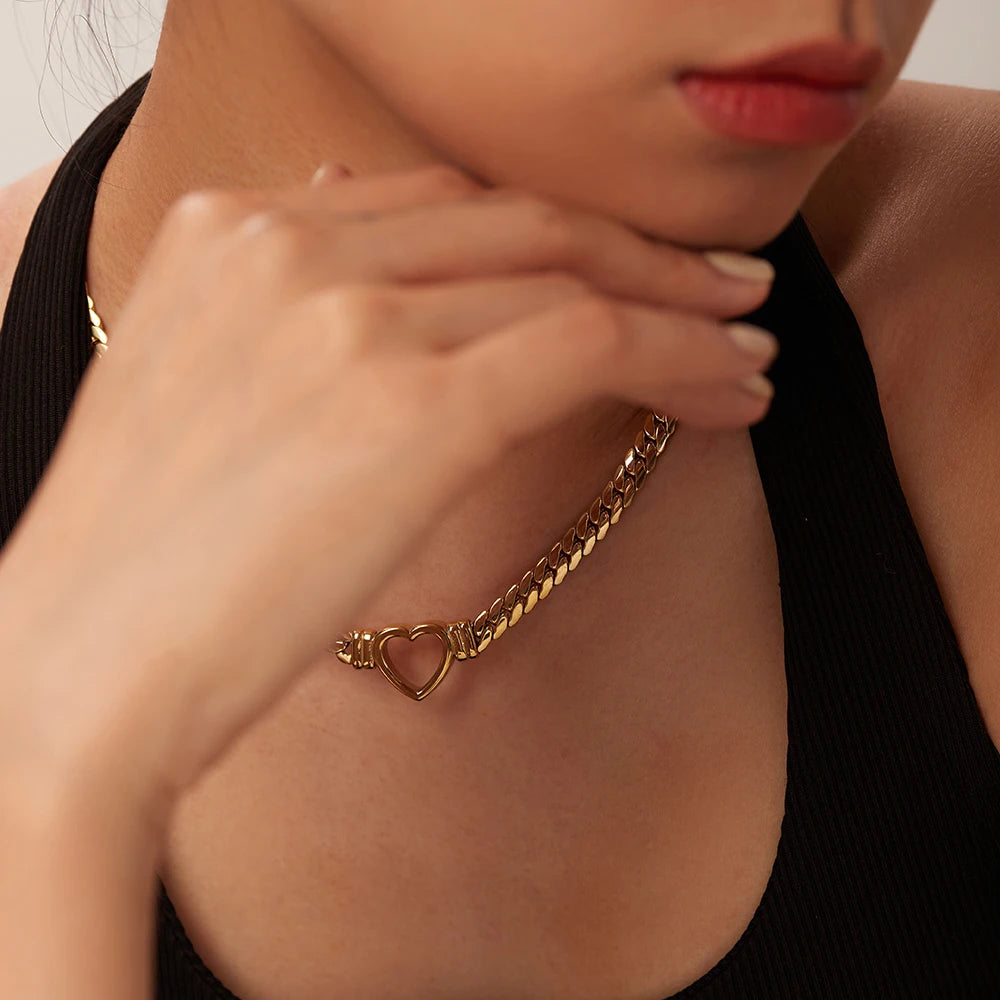 Cuban Chain Hollow Heart Necklace