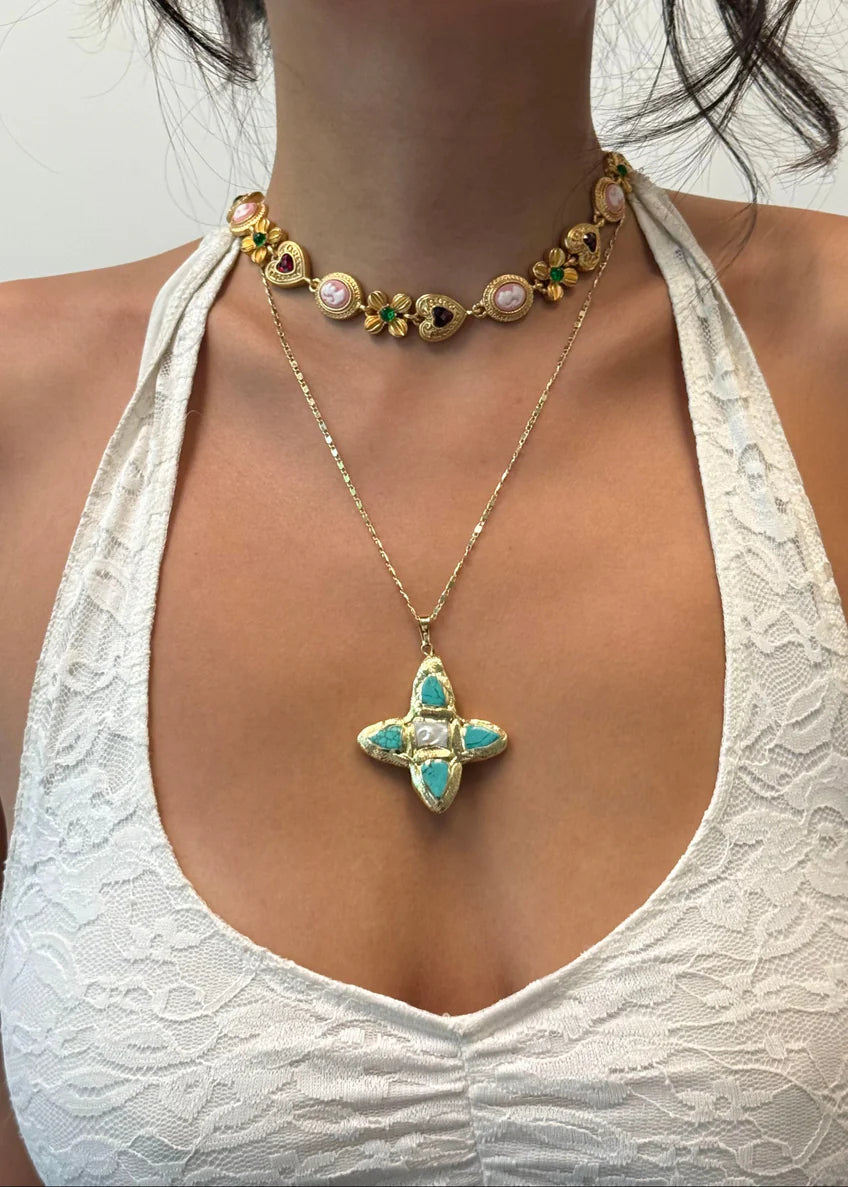 Leila Turquoise Cross Necklace