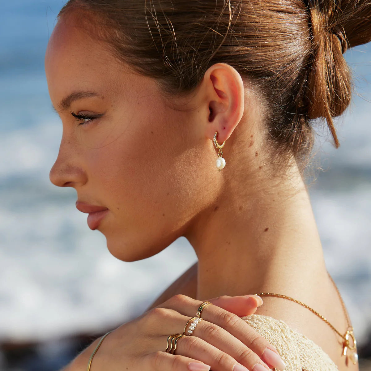 Mother Of Pearl Huggie Earrings