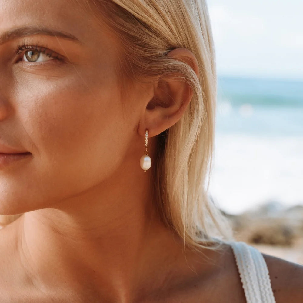 Mother Of Pearl Huggie Earrings